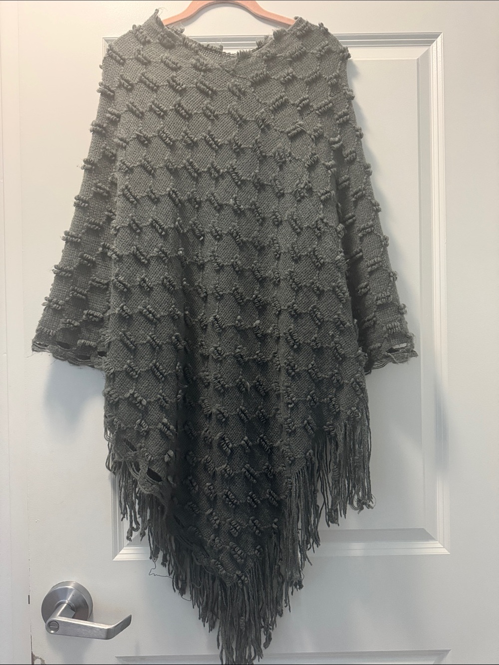 Fringed Knit Poncho in grey